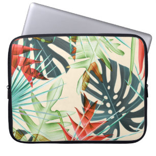 Funda Para Portátil Hojas y flores tropicales: Patrón vibrante