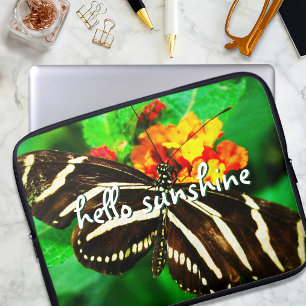 Funda Para Portátil Hola Sunshine Script Black Stripe Butterfly
