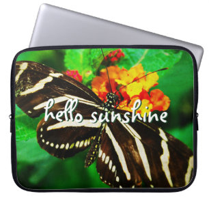 Funda Para Portátil Hola Sunshine Script Black Stripe Butterfly