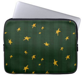 Funda Para Portátil Holiday Green Yellow Stripe Star Christmas 