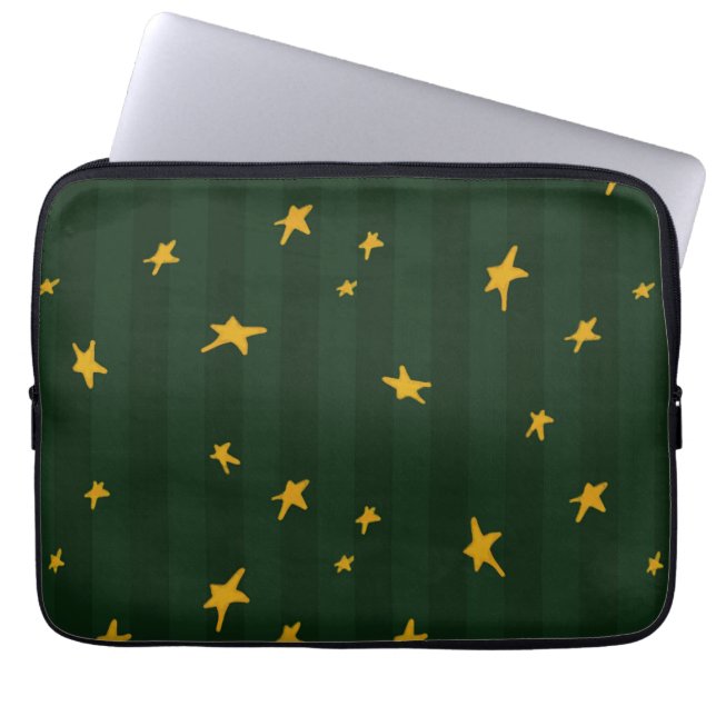 Funda Para Portátil Holiday Green Yellow Stripe Star Christmas  (Frente)
