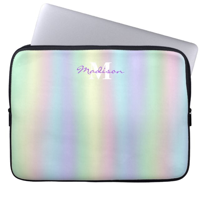 Funda Para Portátil Holograma arcoiris suave | Monograma (Frente)