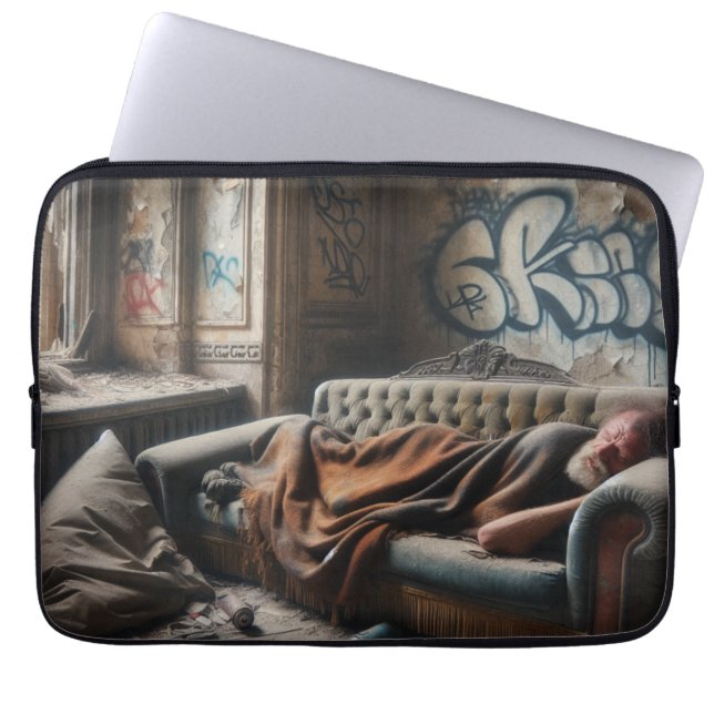Funda Para Portátil Hombre sin hogar durmiendo en un edificio abandona (Frente)