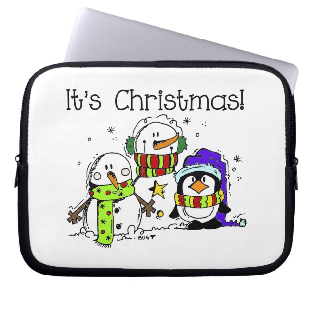 Funda Para Portátil Hombres de nieve y pingüinos son Navidades (Frente)