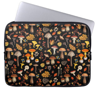 Funda Para Portátil Hongos salvajes en negro