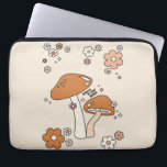 Funda Para Portátil Hongos y flores terrestres tonos beige retro años<br><div class="desc">Ilustracion de hongos en tonos beige y tierra - cita inspiradora "Creer en tu magia".</div>