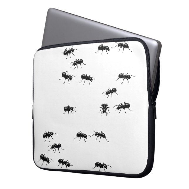 Funda Para Portátil Hormigas Negras sobre Blanco (Anverso izquierdo)