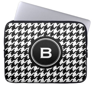 Funda Para Portátil Houndstooth blanco y negro clásico con el