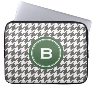 Funda Para Portátil Houndstooth gris clásico de moda con el monograma