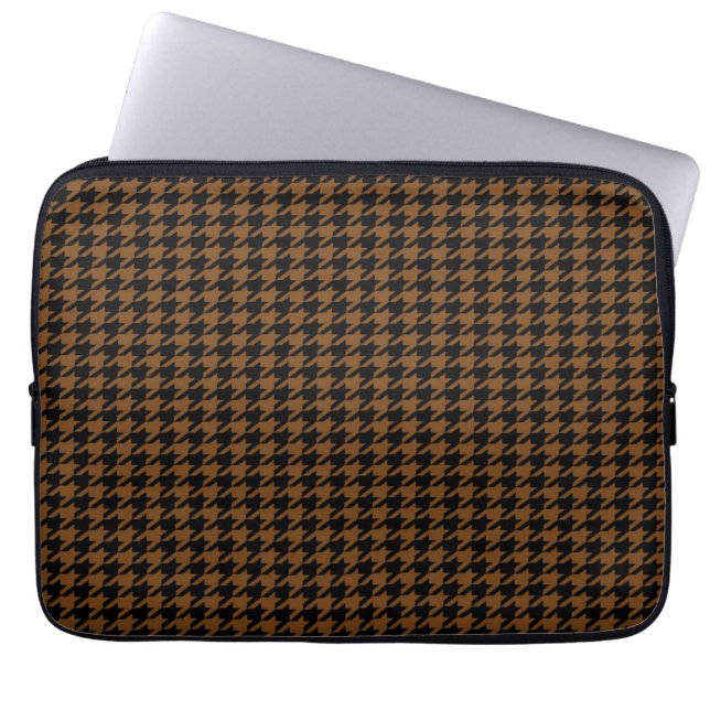 Funda Para Portátil Houndstooth negro en Brown (Frente)