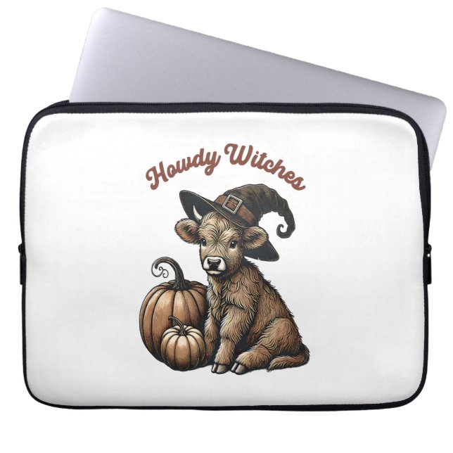 Funda Para Portátil Howdy Witch Halloween Highland Cow (Frente)