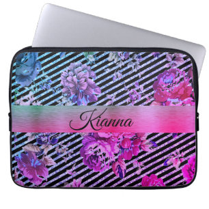 Funda Para Portátil Huelga Purpurinoso rosa caliente y Verde azulada f