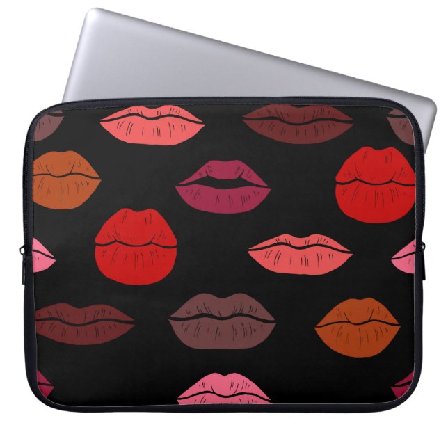 Funda Para Portátil Huella de labios, besos rosados rojos. (Frente)