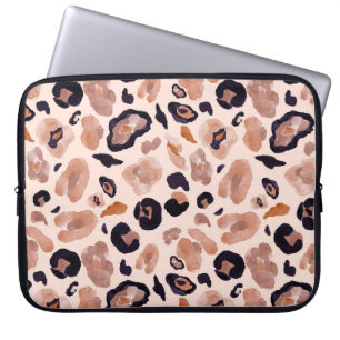 Funda Para Portátil Huella de leopardo, sin costuras, de fondo beige.
