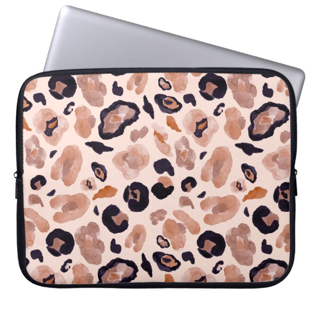 Funda Para Portátil Huella de leopardo, sin costuras, de fondo beige. (Frente)