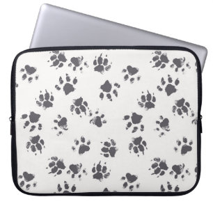 Funda Para Portátil Huellas de trazo: Perro Monocromo sin soldadura.