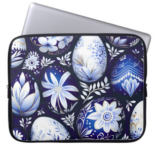 Funda Para Portátil Huevo de Pascua Floral Azul Escandinavo