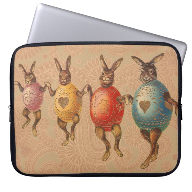 Funda Para Portátil Huevos de baile del conejo de Pascua (Frente)