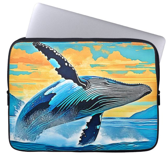 Funda Para Portátil Humpback Whale Ocean Freedom Jump Design (Frente)