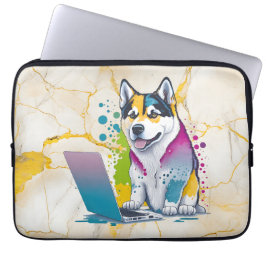 Funda Para Portátil Husky Dog Computer Rainbow Watercolor Tech Savvy
