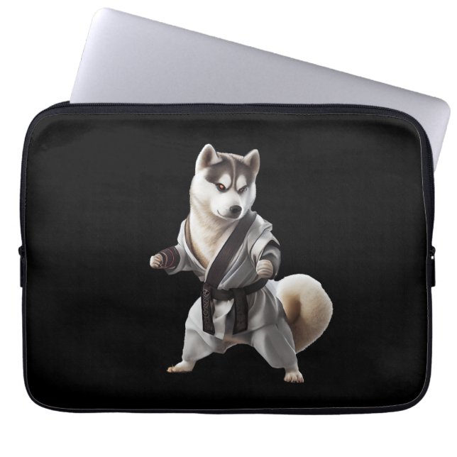 Funda Para Portátil Husky Dog Play Karate, campeón de Karate Husky Dog (Frente)