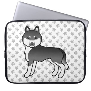 Funda Para Portátil Husky Siberiano Blanco Y Negro Perro De Dibujos An