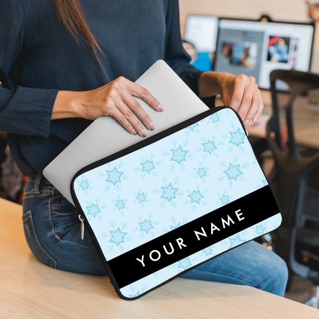 Funda Para Portátil Ice Blue Snowflakes, su nombre, Personalice (Subido por el creador)