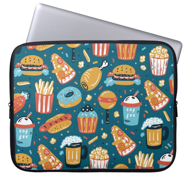 Funda Para Portátil Iconos de comida rápida: Doodles antiguos (Frente)