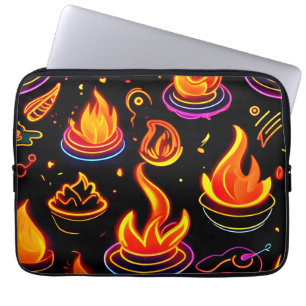 Funda Para Portátil Iconos de llama brillante en tela oscura