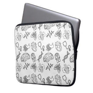 Funda Para Portátil Iconos Médicos Minimalistas Negro y Blanco Doodle 