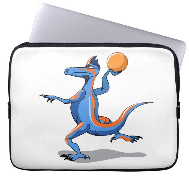 Funda Para Portátil Iguanodon Personalizado jugando básquetbol. (Frente)