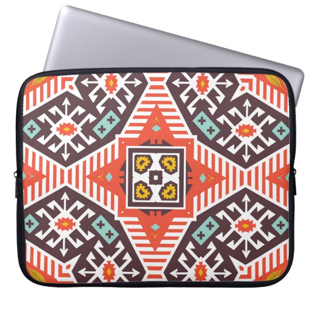 Funda Para Portátil Ikat Aztec: Textura de rayas étnicas (Frente)