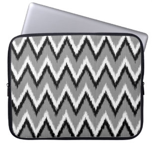 Funda Para Portátil Ikat Chevron Stripes - Gris / Gris, Negro y Blanco