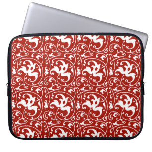 Funda Para Portátil Ikat Floral Damask - Blanco y rojo oscuro