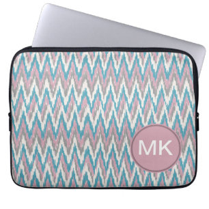 Funda Para Portátil Ikat rosa y azul turbio