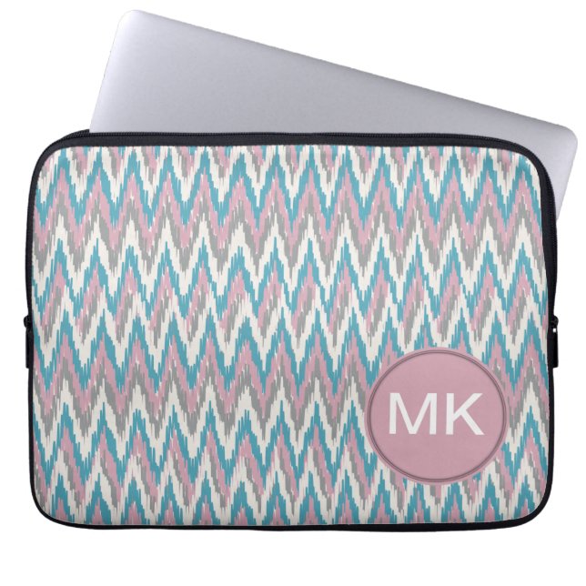 Funda Para Portátil Ikat rosa y azul turbio (Frente)