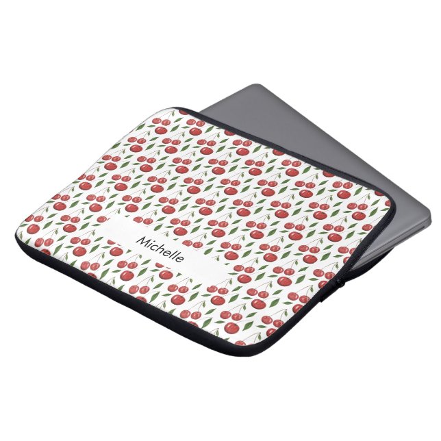 Funda Para Portátil Ilustracion acuarela de cerezas dulces monogramado (Superior anverso)