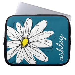 Funda Para Portátil Ilustracion Daisy Floral de moda - azul y amarillo