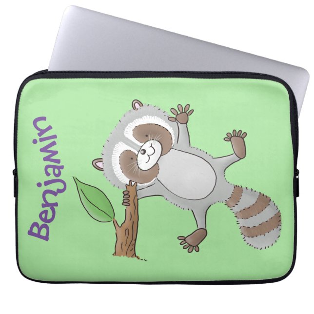 Funda Para Portátil Ilustracion de bebé de raccoon feliz lindo (Frente)