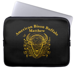 Funda Para Portátil Ilustración de bisonte dorado rodeado de naturalez