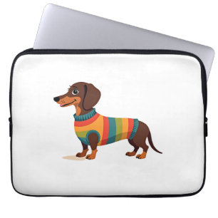 Funda Para Portátil Ilustración de Dachshund con suéter vintage de arc