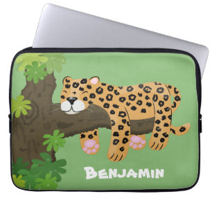 Funda Para Portátil Ilustración de dibujos animados de leopardo lindo 