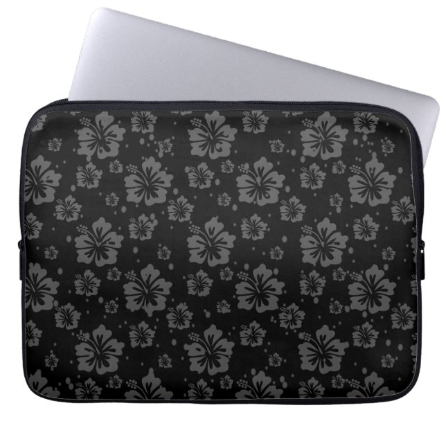 Funda Para Portátil Ilustracion de flores negras sobre fondo negro (Frente)