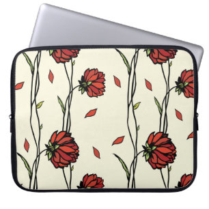 Funda Para Portátil Ilustracion de Flores Rojas Vintage