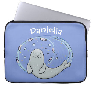 Funda Para Portátil Ilustracion de foca feliz y personalizado azul de 