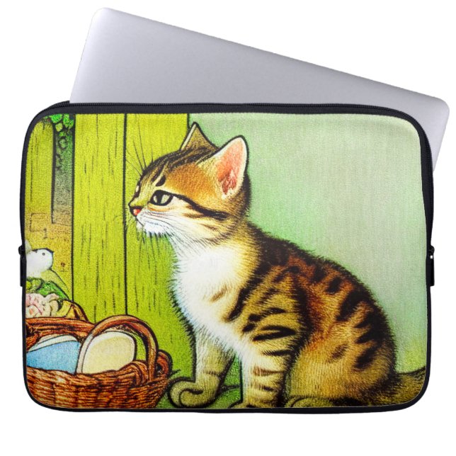 Funda Para Portátil Ilustracion de gato de tabby de época (Frente)