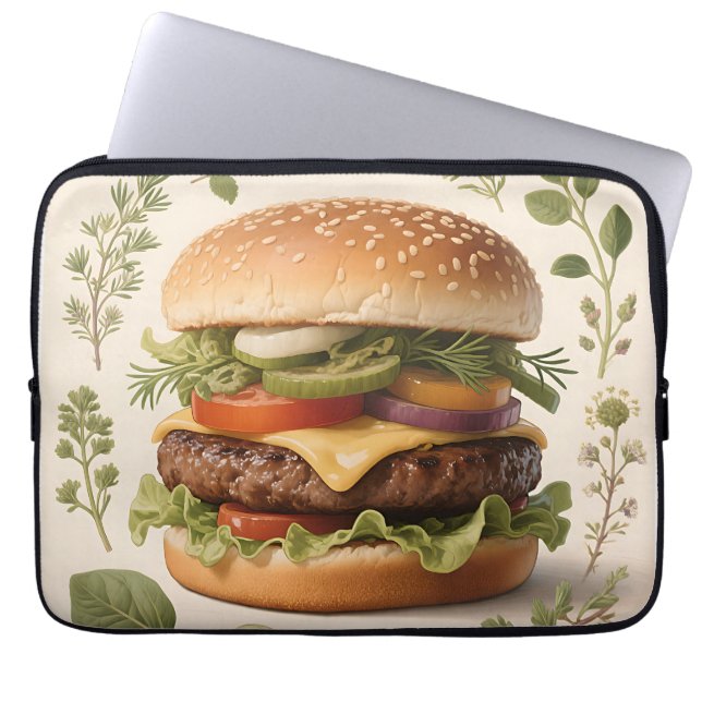 Funda Para Portátil Ilustración de hamburguesa con queso gourmet (Frente)