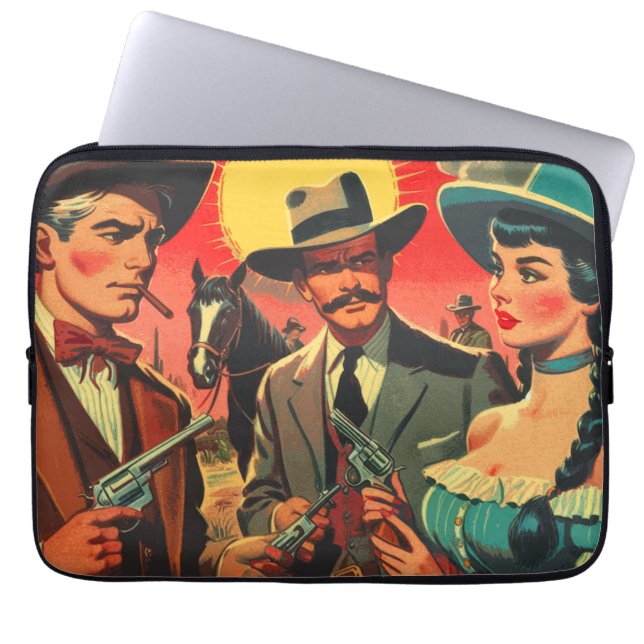 Funda Para Portátil Ilustracion de historietas occidentales de época (Frente)