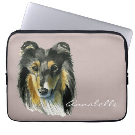 Funda Para Portátil Ilustracion de la acuarela del perro del collie