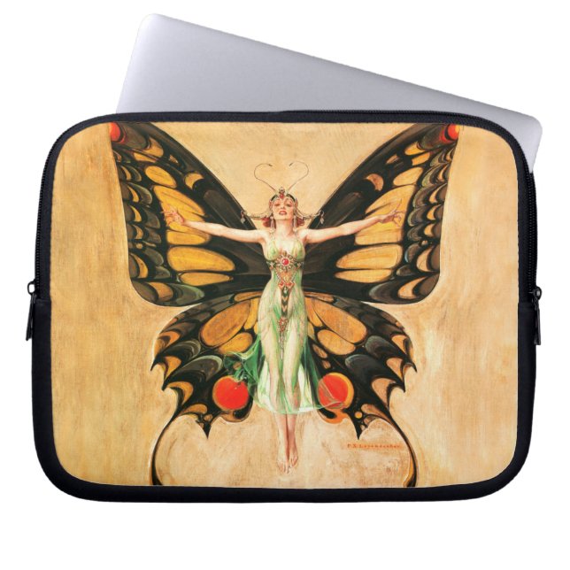 Funda Para Portátil Ilustracion de la mujer voladora de mariposa flapp (Frente)